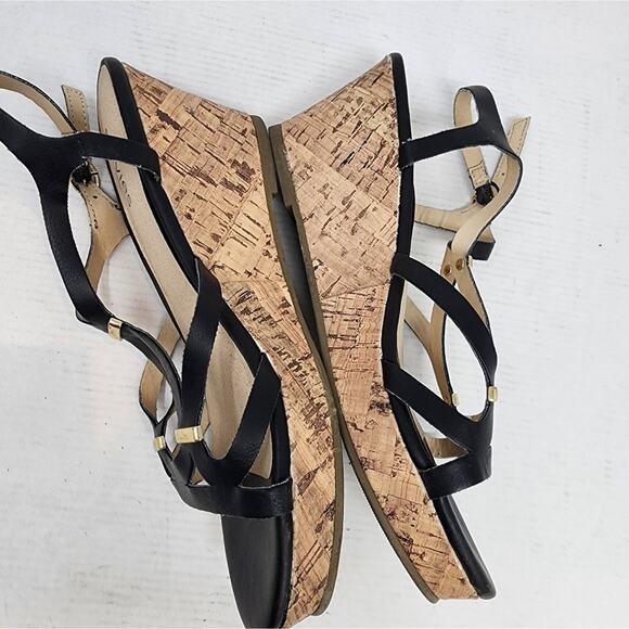 Stevies Black Cork Wedge Sandals Strappy Low Platform Wedge Women's Gift Size 4 - Picture 3 of 8